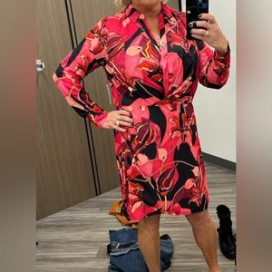INC L Classic lined  wrap black, red, hot pink floral